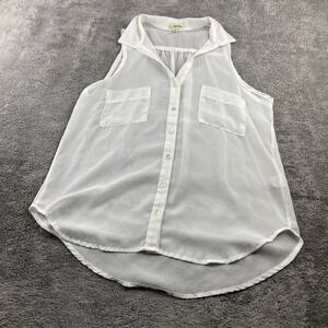 Lily White Sheer Button Up Blouse Womens XS White Sleeveless‎